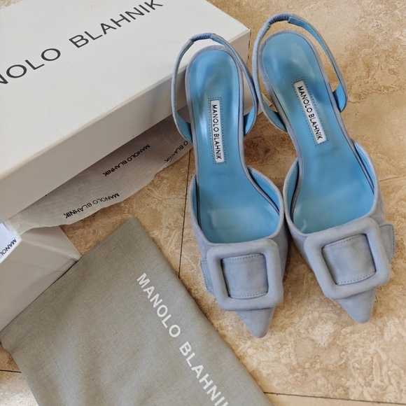 Manolo Blahnik Shoes - MANOLO BLAHNIK Suede Buckle Halter Pumps